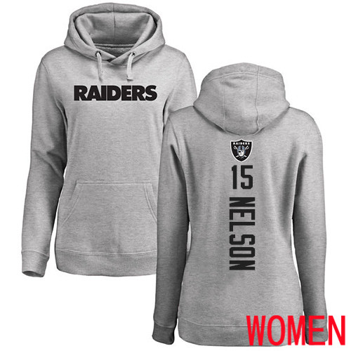 Oakland Raiders Ash Women J  J  Nelson Backer NFL Football #15 Pullover Hoodie Sweatshirts->nfl t-shirts->Sports Accessory